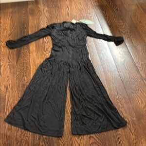 FARM Rio Black Long-Sleeve Wide-Leg Jumpsuit